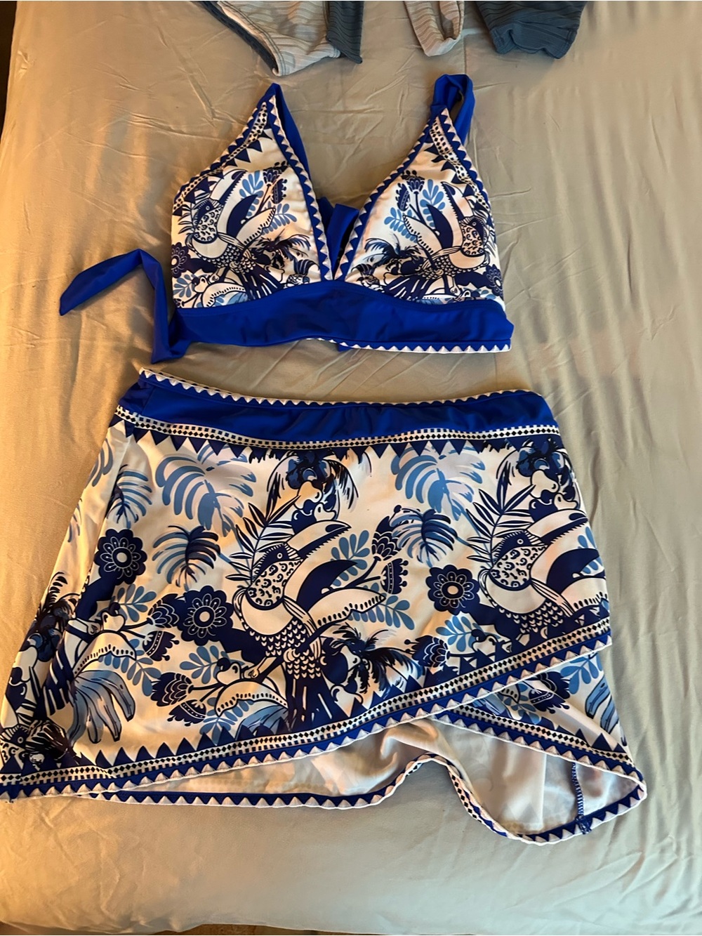 Blue & White Floral Print Bralette Swim Set